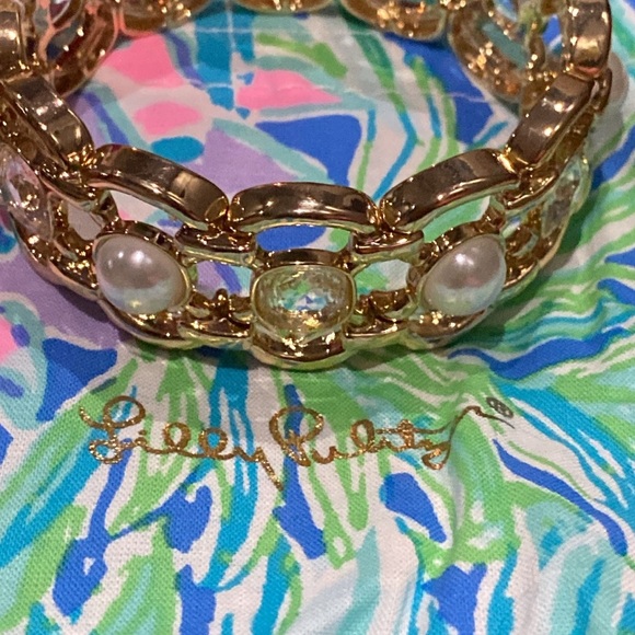 New Lilly Pulitzer pink palms cuffed bracelet - Picture 2 of 4